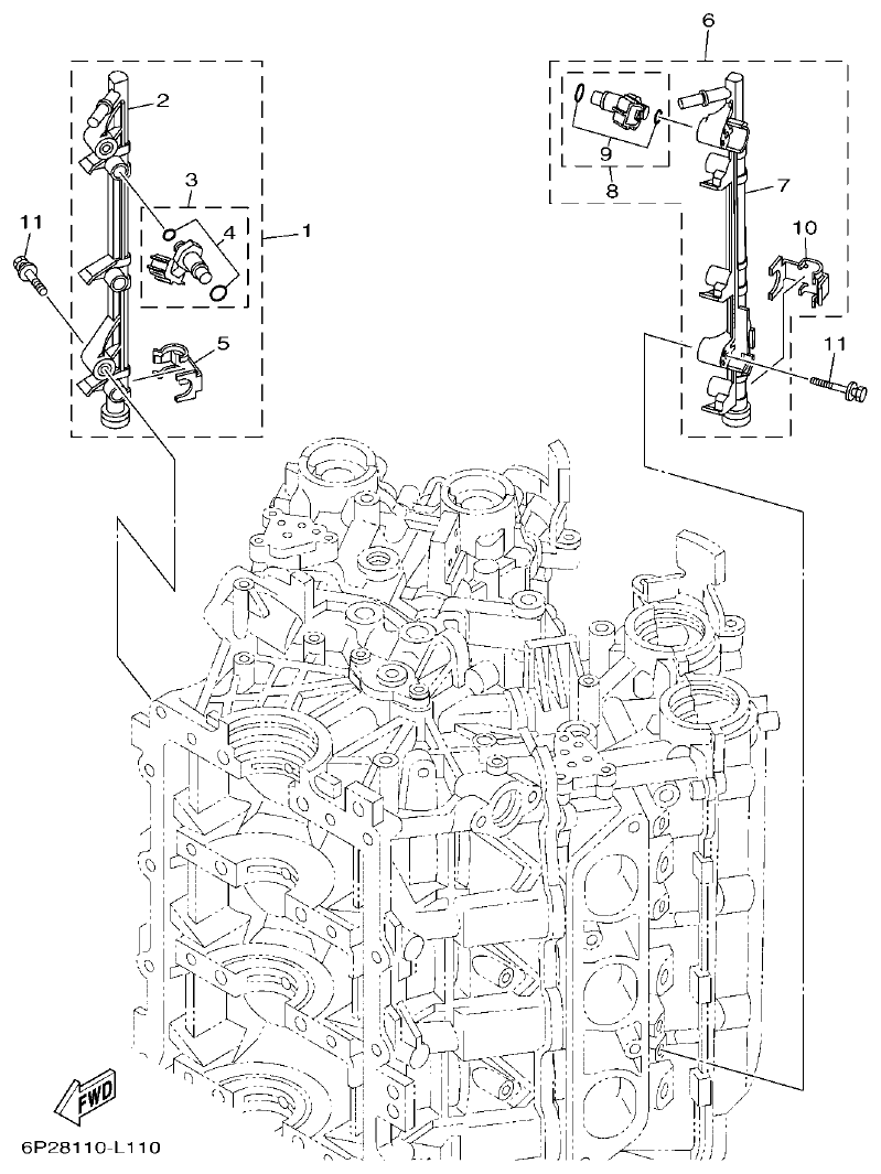 Yamaha F200CET, F225BET, FL200CET, FL225BET THROTTLE BODY ASSY 3 parts diagram